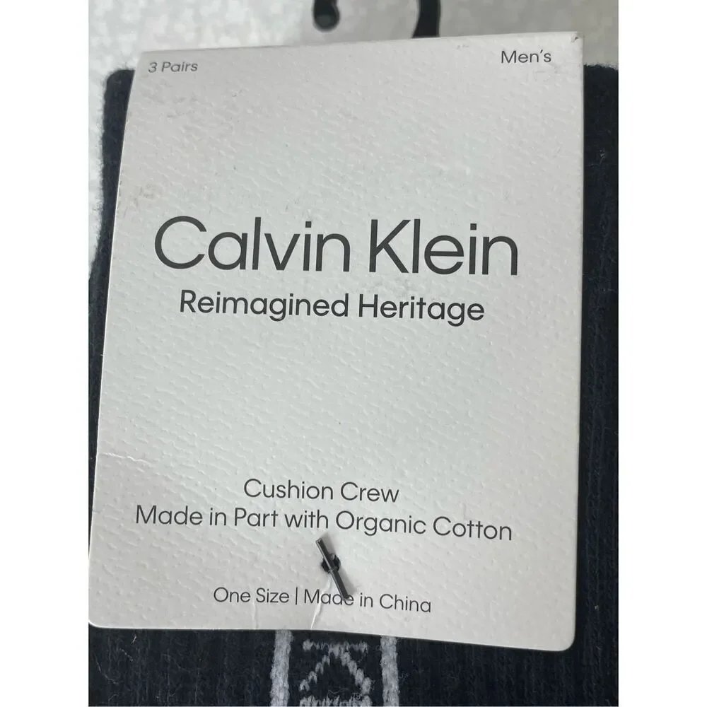 Calvin Klein 3 Men’s 3-Pack Reimagined Heritage Cushioned Crew Socks ONE SIZE